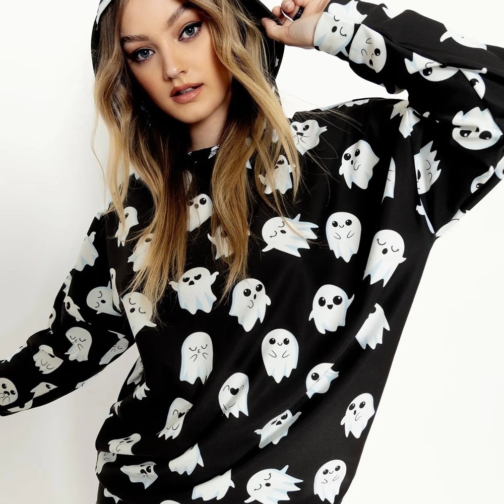 👻🌟STATEMENT PIECE🌟👻Ghost Print Black Hoodie - Women's Top